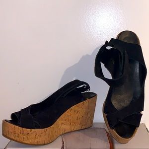 Pedro Garcia Black Suede Wedge Platforms Size 39